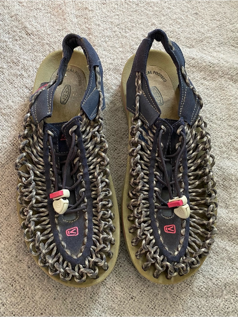 Keen Womens/Narrow Navy and Olive Green Rope Sandals